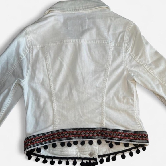 Anthropologie Denim Jacket x Pilcro & The Letterpress White Cropped w/ PomPoms - Picture 5 of 7